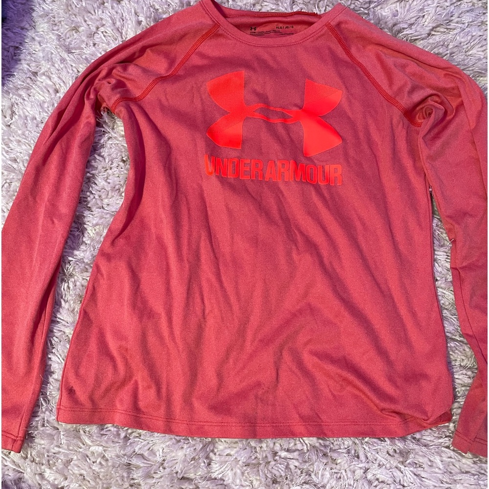 red under armour girls long sleeve, heat gear, youth large